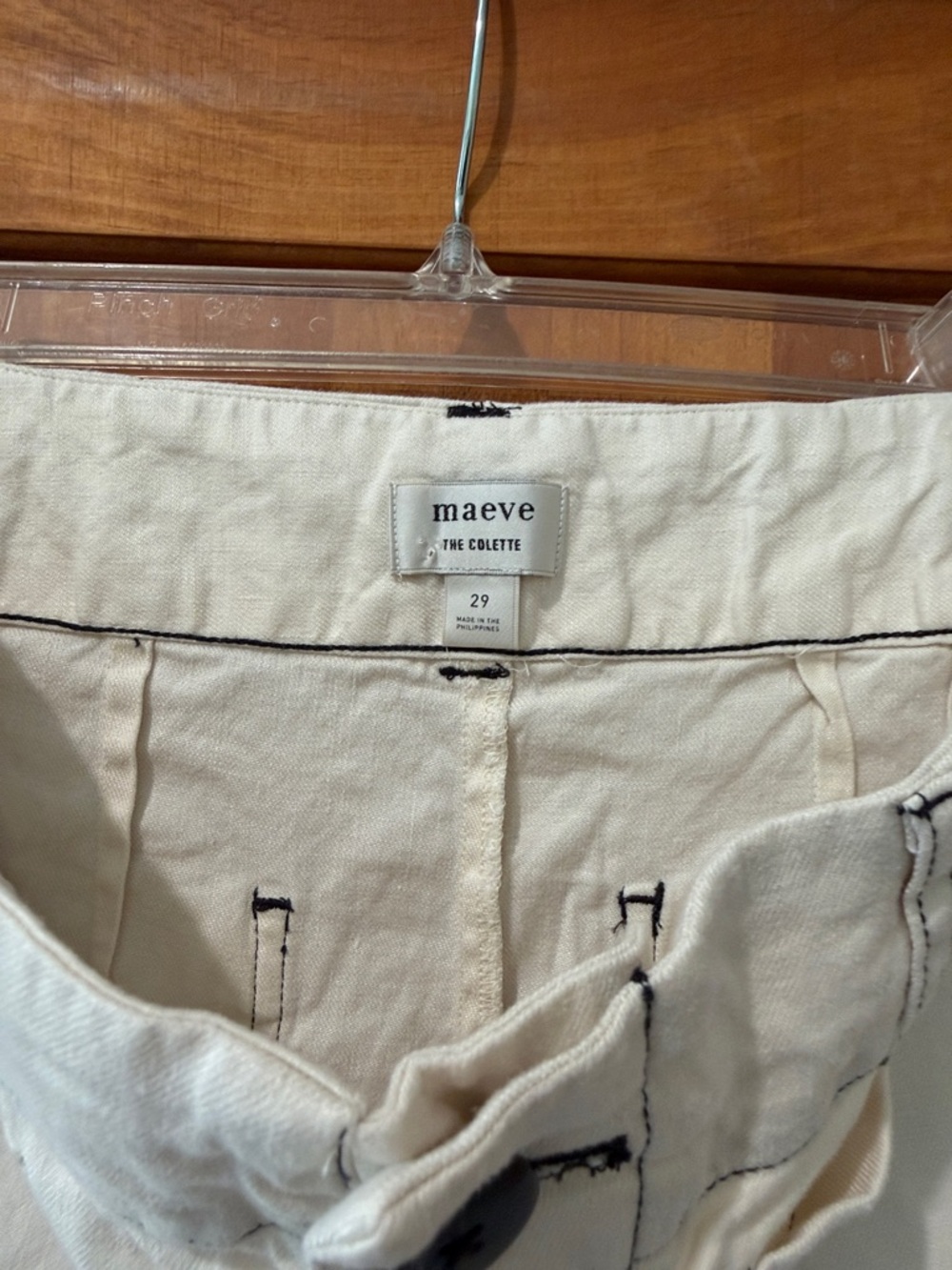 Anthropologie Maeve The Collette Contrast-Stitch Linen Crop Wide Leg Pants - Picture 5 of 8